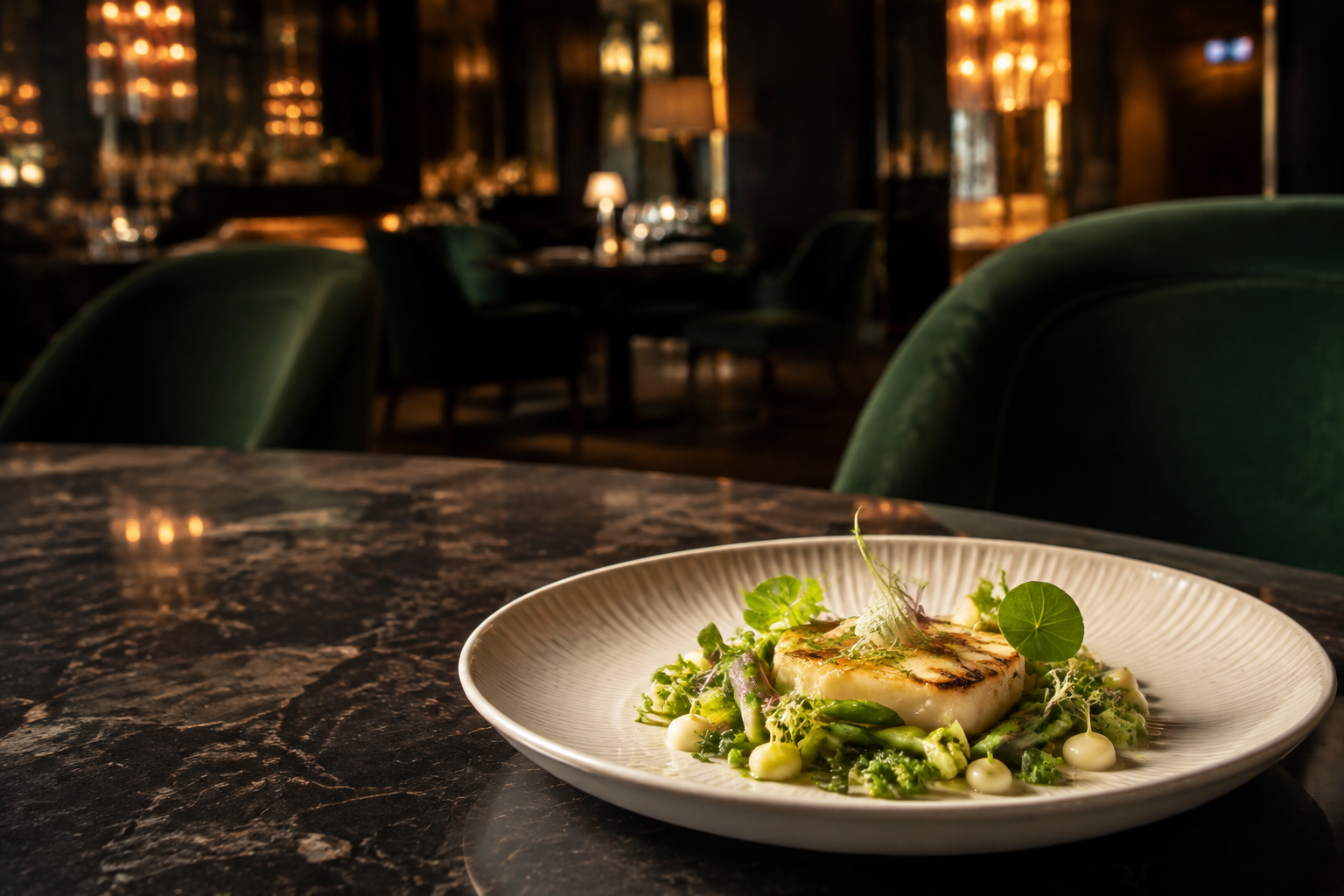 Gerecht en tafelsetting in Brasserie Hof